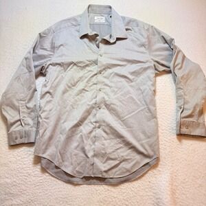 calvin klein‎ mens dress shirt  17 32/33 slim fit performance non-iron blue grey